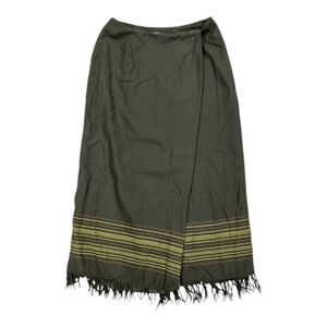 Valerie Steven's Pure Wool Wrap Skirt Size 10P Green Fringe Women's Petite